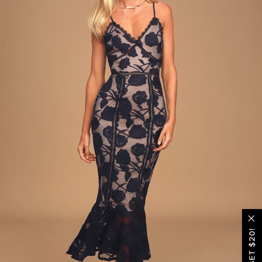 Navy Blue Lace Trumpet Fit & Flare